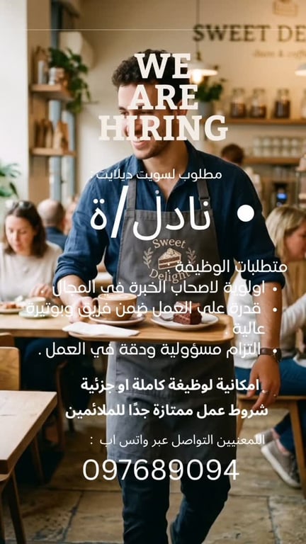 متوفر الان عدة وظائف في سويت ديلايت الطيبة 🥐