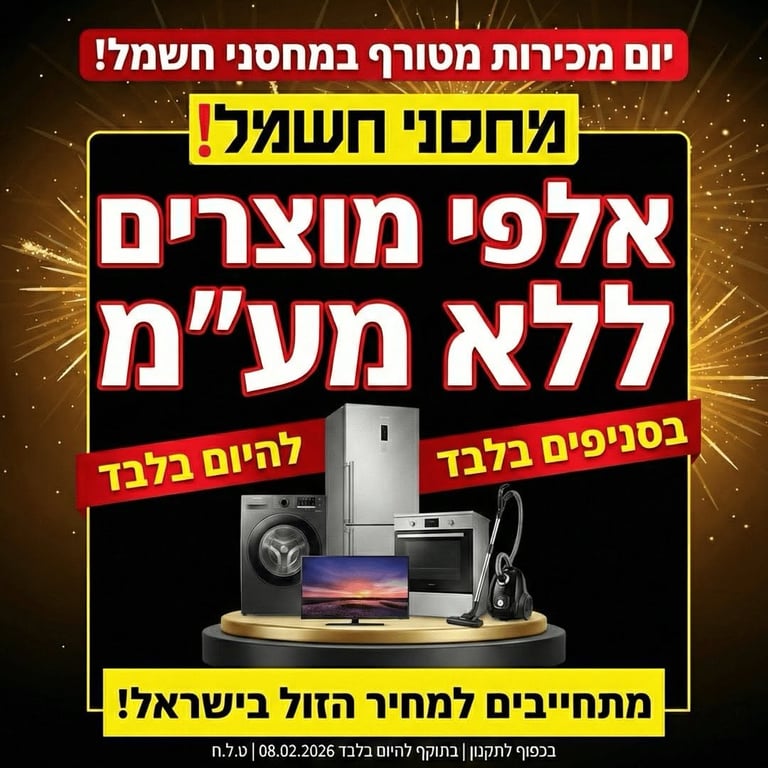 💛🖤 *יום מכירות מטורף במחסני חשמל טייבה!* 🖤💛 המחירים הכי זולים בישראל יורדים עוד יותר: 