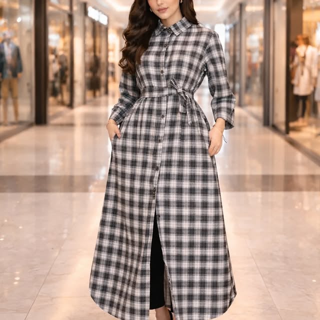 Photo by نور ستايل-ام الفحم on April 07, 2026. May be an image of overcoat, flannel, dress