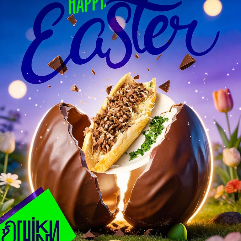 كسرنا بيضة العيد… وطلع ألذ ساندويش 😎 من CHKIIN الطعم بيحكي لحاله 🌯🔥 Happy Easter 💙 جاهزين نوصّل الفرحة لعندك ✨